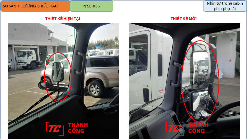 Gương xe tải Isuzu NQR 550 được thay đổi